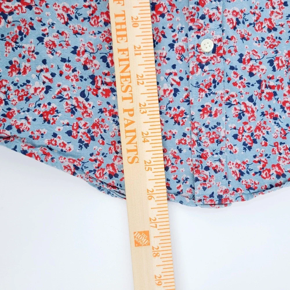 Banana Republic Slim Fit Floral Button Down Short Sleeve Shirt Men's XS Blue Red
